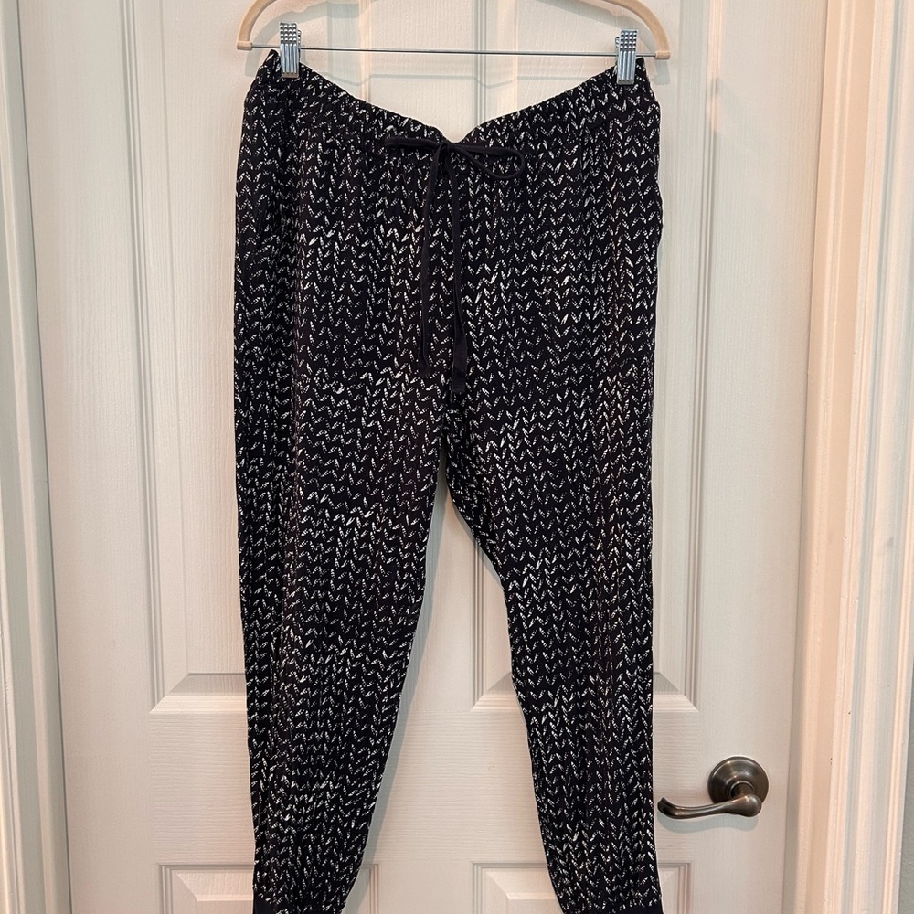 LOFT Navy and White Patterned Trousers